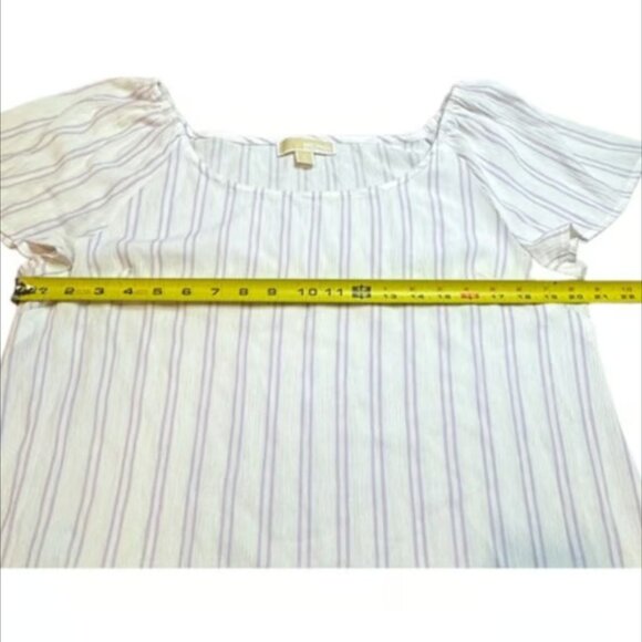 Michael Kors MSRP $80 XL White Purple Blouse Striped Short Sleeve Boho Top XL - Picture 7 of 9